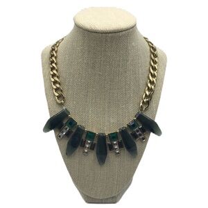 Statement Necklace with Faux Smokey Quartz and Gold Tone Chain Link